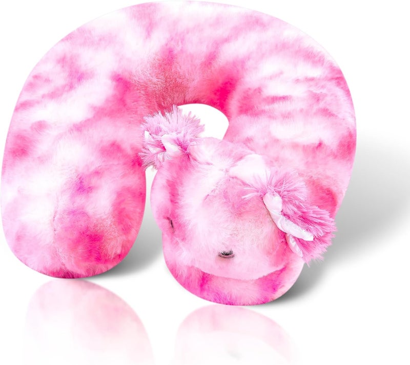 Cloudz Kids Super Soft N' Cuddly Animal Airplane Travel Neck Pillow! Keep Children Comfy and Supported with a Buddy While Traveling or just Resting at Home - Pink Axolotl - Image 1